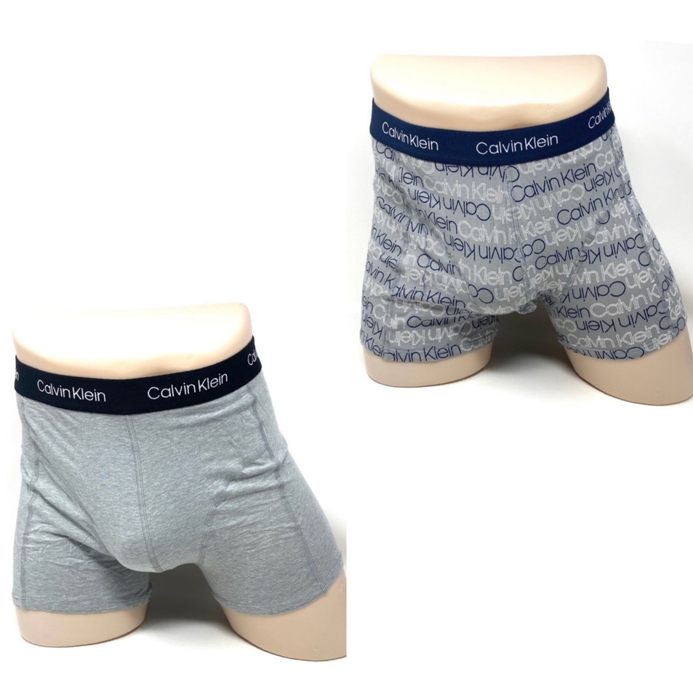 🌿Sale🌿 Calvin Klein 2 Pack Mens Cotton Stretch Trunk Grey Dark Blue NP21670900